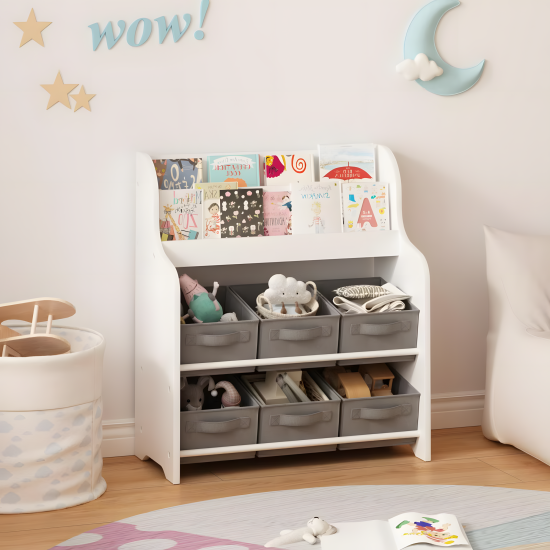 Bookshelf with 6 Fabric Storage Bins